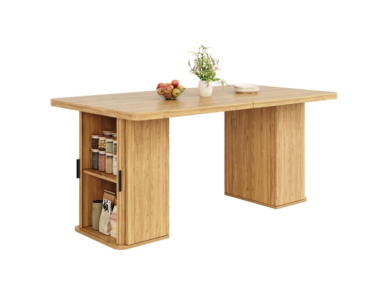  Table à manger extensible 140-180x80x75cm avec rangements des deux côtés, plateau effet bois, naturel evarich - Conforama A