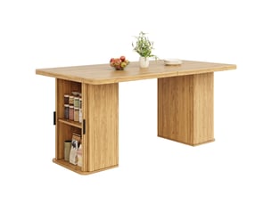 Table à manger extensible 140-180x80x75cm avec rangements des deux côtés, plateau effet bois, naturel