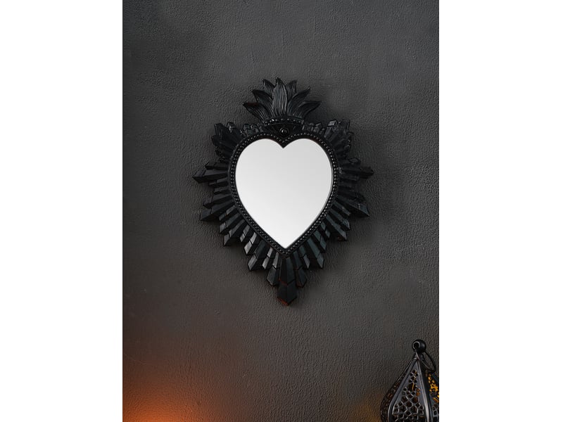  Miroir suspendu en forme de cœur en résine noire – miroir sculpté de style européen – décoration bohème pour salon ou bureau – 20 x 16 cm  - Conforama C