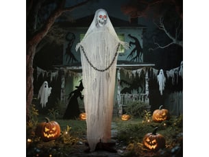 Décoration d’halloween squelette faucheur avec yeux led et activation sonore, pour entrée et fête, en acier, 70×16×183 cm
