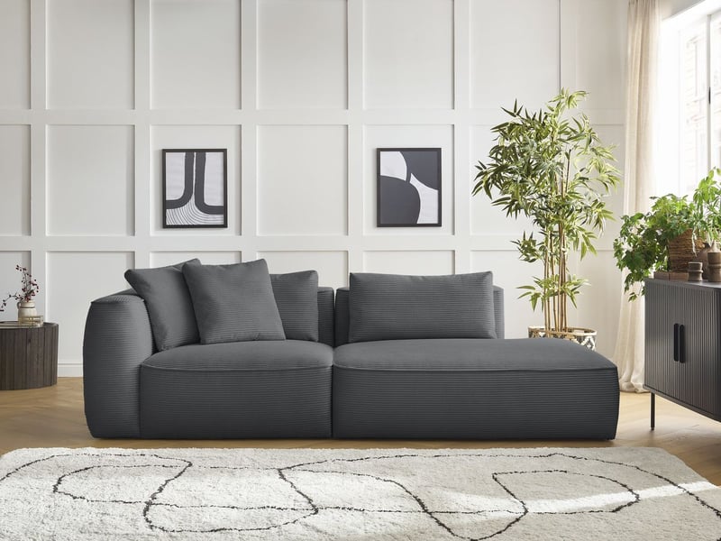  Bobochic canapé droit fixe 3 places leopold velours côtelé gris foncé  accoudoir gauche LEOPOLD - Conforama C