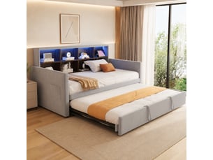 Lit gigogne 90x190 cm <strong>FLORAGRACE</strong> <strong></strong> coloris gris