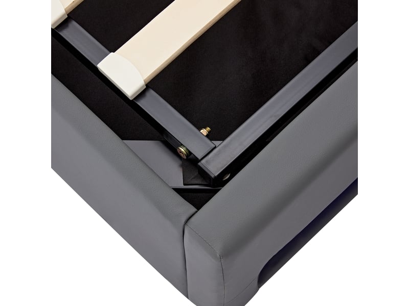  Lit simple rembourré 90x200 cm en pu avec rangement, usb, recharge sans fil et led, sans matelas, gris  - Conforama E