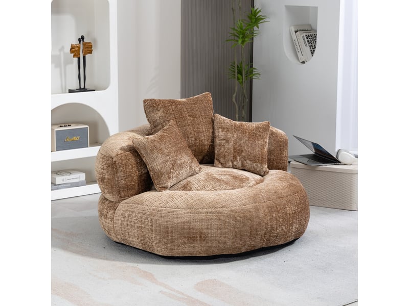  Fauteuil inclinable - à dossier haut - avec 3 coussins - résistant et confortable - chenielle - café  - Conforama D