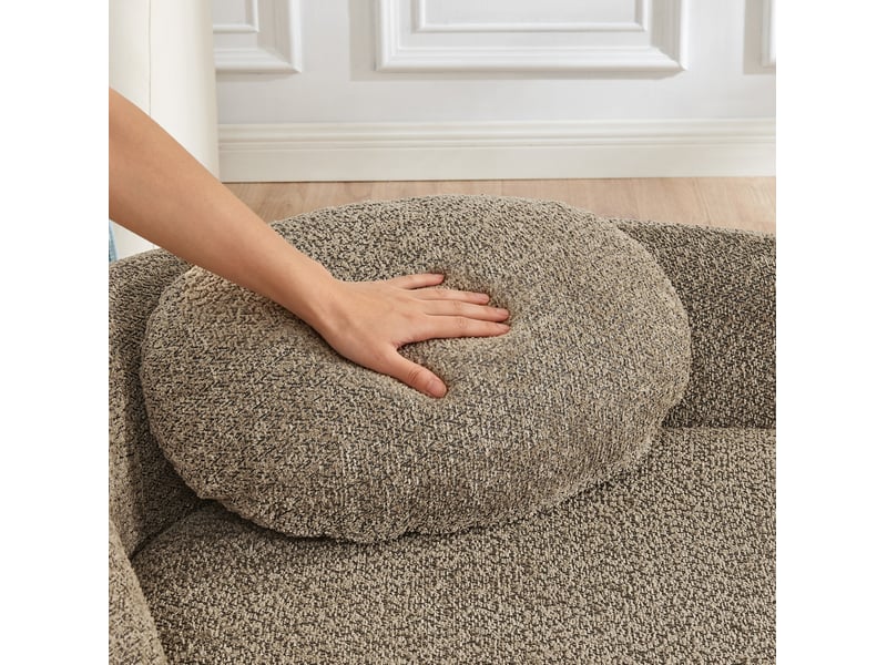  Canapé droit fixe 1 place en tissu bouclette marron, design arrondi avec coussin, idéal pour petits espaces  - Conforama D