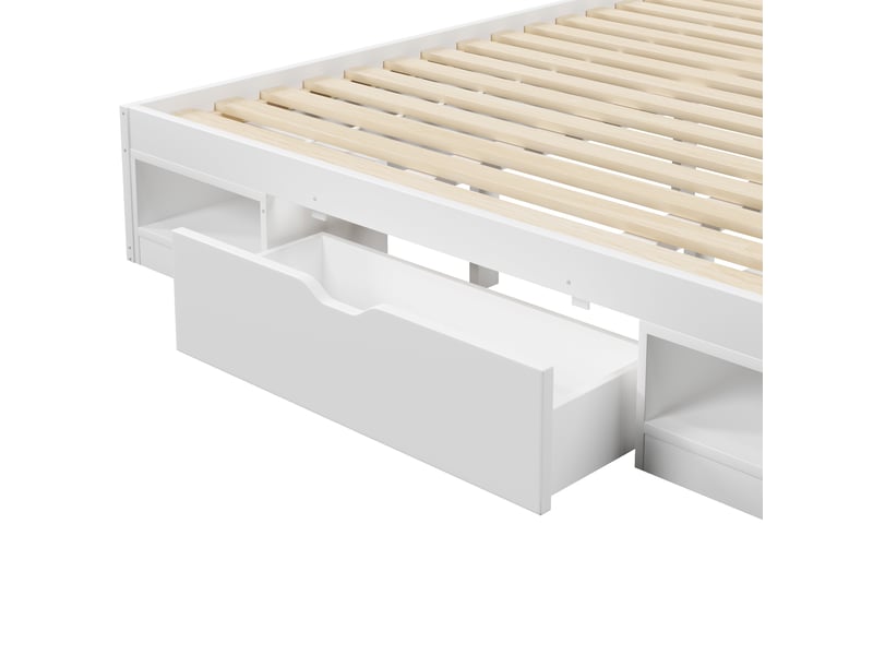 Lit plateforme 180 x 200 cm blanc en mdf et contreplaqué, rangement avec 3 tiroirs, led et port usb - Conforama E