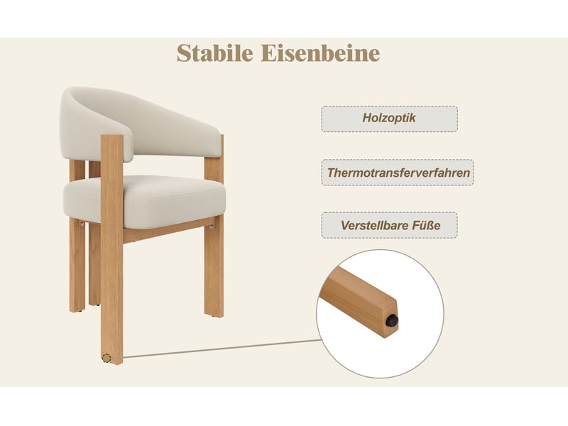  Ensemble de 4 chaises de salle à manger ergonomiques avec coussin épais, pieds en métal stables et aspect bois – respirantes, faciles d'entretien, pour chambre à coucher, salle à manger et salon  - Conforama C