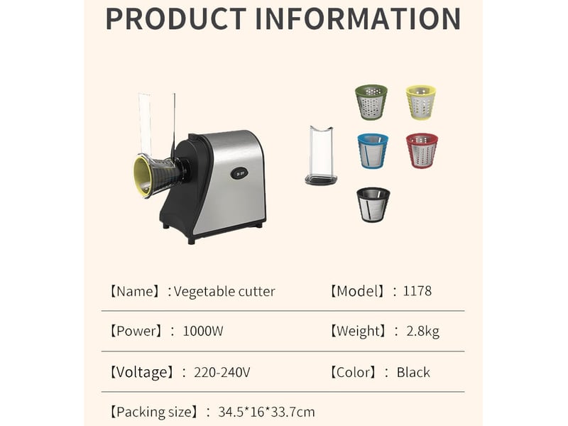 Râpe a légumes électrique 6 en 1 1000w pour fromage, carottes, pommes de terre - Conforama B