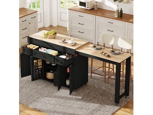 Îlot de cuisine mobile 137x45.2x92 cm plateau extensible mdf panneau de particules noir naturel