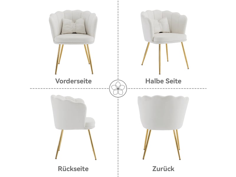  Lot de 6 chaises de salle à manger 58x63x77cm – avec pieds dorés - coussin papillon velours - beige  - Conforama A