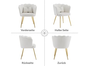 Lot de 6 chaises de salle à manger 58x63x77cm – avec pieds dorés - coussin papillon velours - beige