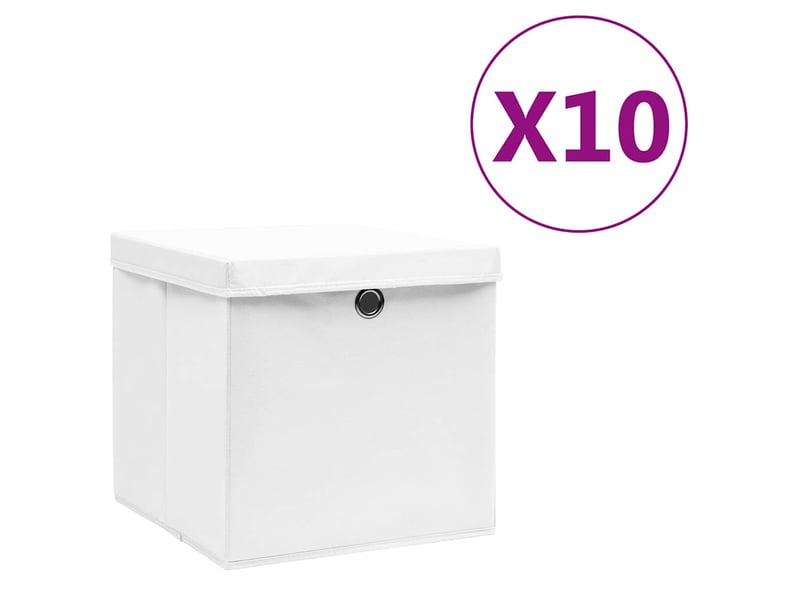  Boîtes de rangement avec couvercles 10 pcs 28x28x28 cm blanc  - Conforama B