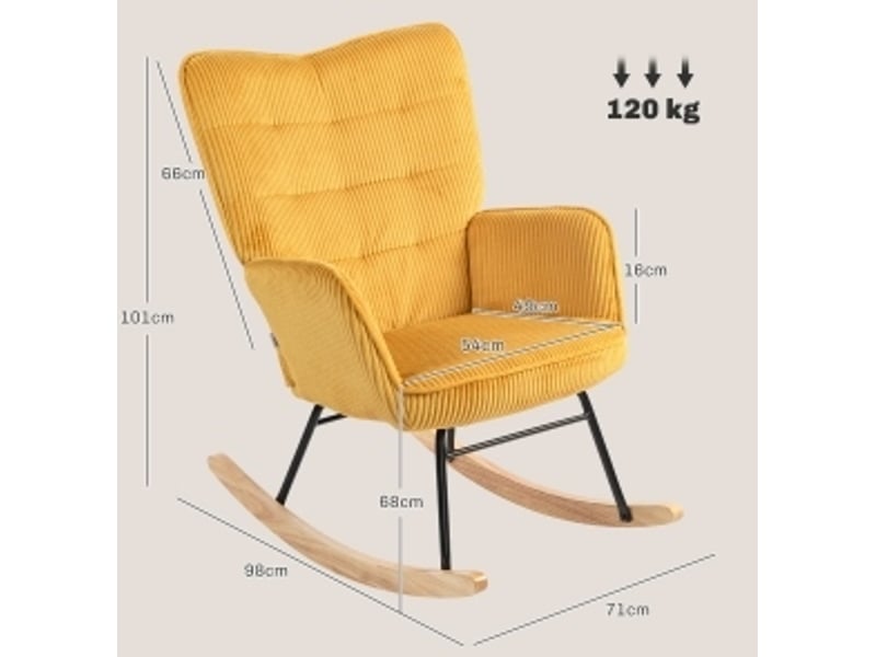  Schaukelstuhl mit berber-vlies-optik, armlehnen, holzkufen, relaxsessel gelb  - Conforama C