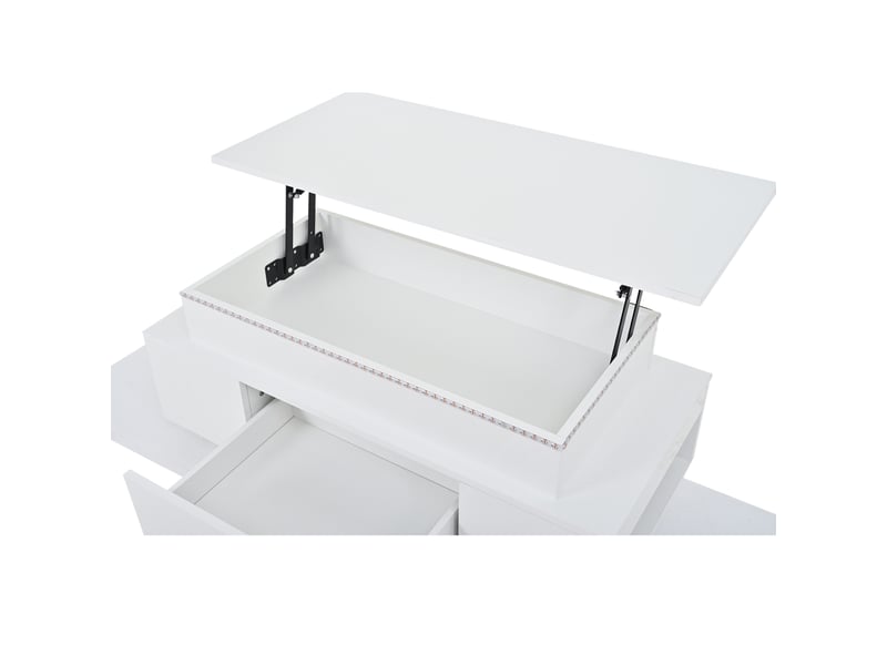  Table basse relevable avec led et rangement – blanche – 96 x 45 x 40 cm  - Conforama E