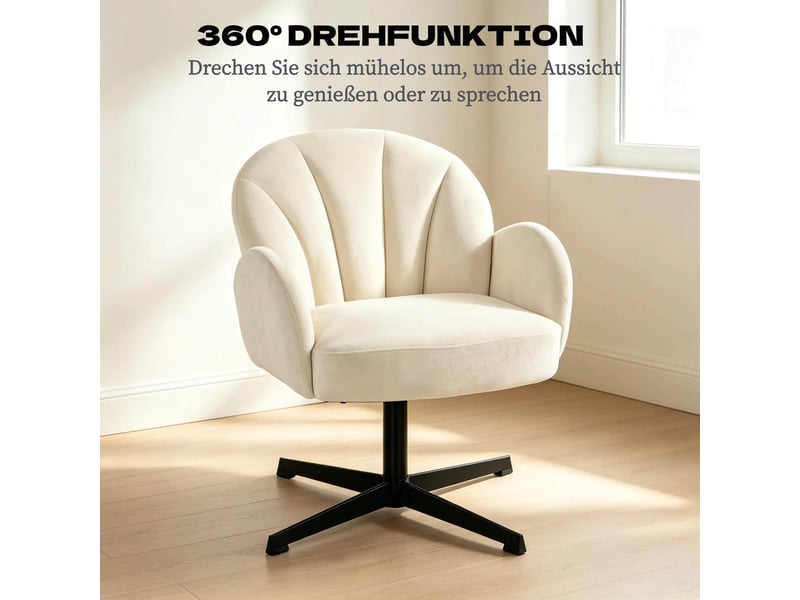  Fauteuil pivotant à 360° en velours beige et noir T5828P544434 - Conforama E