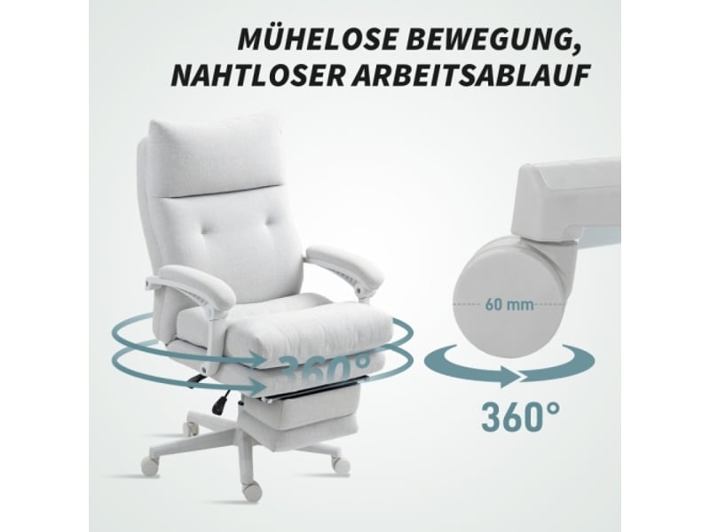 Chaise de bureau ergonomique avec soutien lombaire, repose-pieds, tissu crème, réglable en hauteur - Conforama B