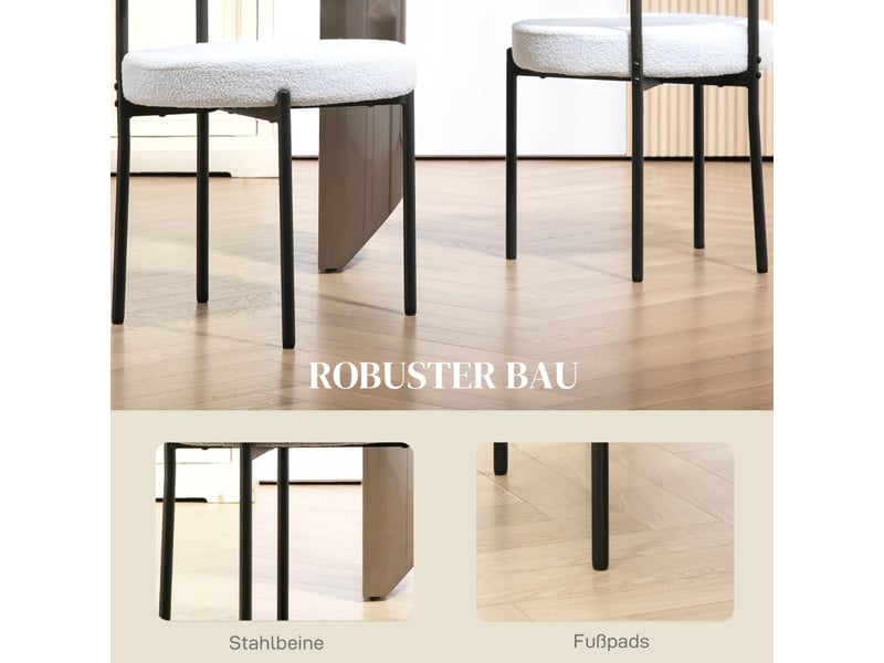  Lot de 2 chaises blanc crème - revêtement polaire, assise rembourrée, piètement métal, confortables, idéal salon  - Conforama D