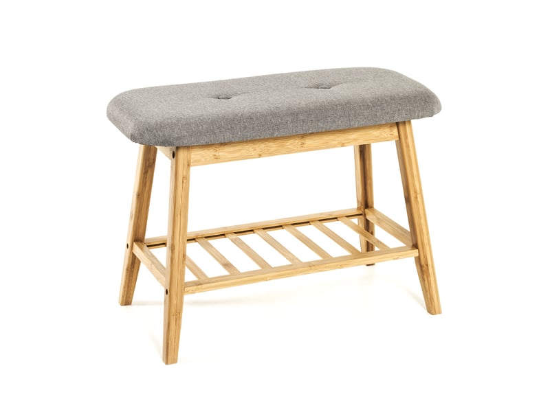  Banc avec étagère 60x30x44 cm en tissu gris et bambou naturel  - Conforama B