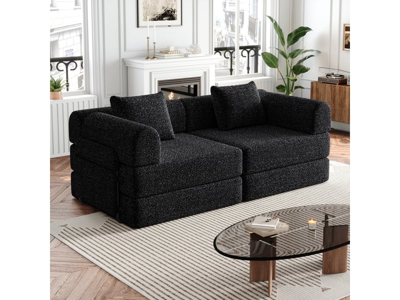  Canapé-lit convertible en chenille avec compartiment dans l'accoudoir, 3 cadres métalliques, configurations multiples  - Conforama C