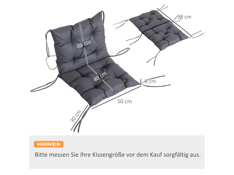  Lot de 2 coussins assise 98×50×8 cm, avec attaches, lavables, ergonomiques, gris.  - Conforama E