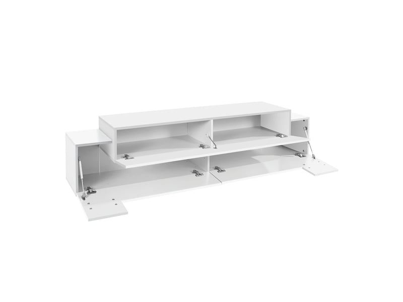 Meuble tv de salon blanc 200cm 4 placards et 3 portes corona low lacq  - Conforama D