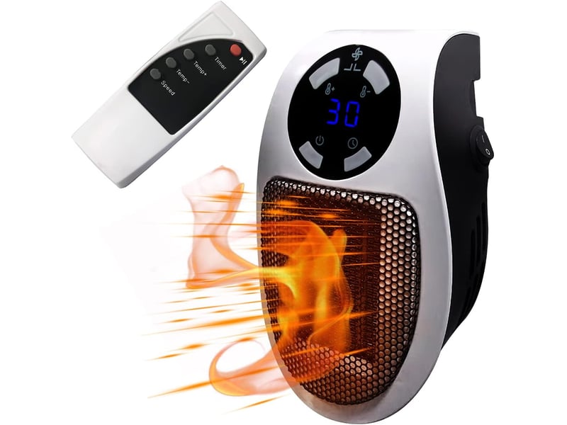  Mini chauffage soufflant 500w - portable, économie d'énergie, télécommande incluse, idéal bureau et maison, noir  - Conforama A