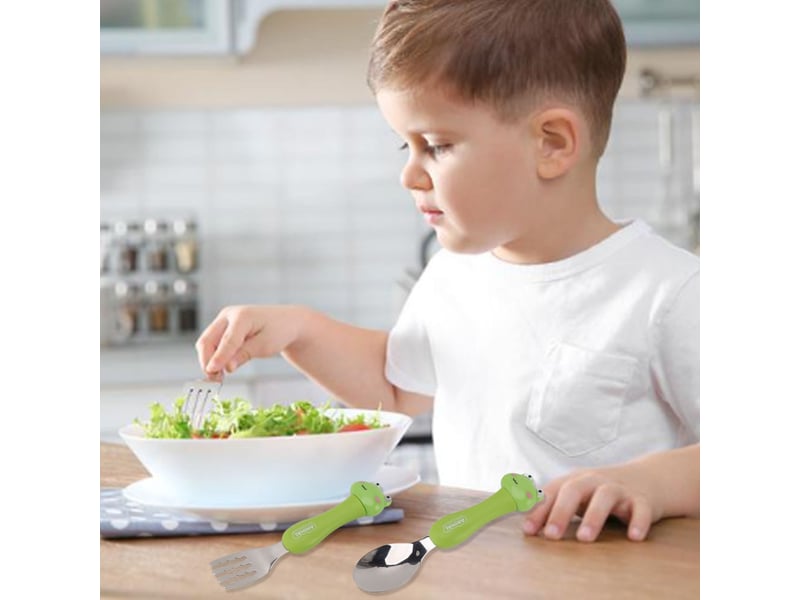  Cuillère-fourchette en acier inoxydable à motif grenouille pour l'apprentissage de l'alimentation des bébés  - Conforama D