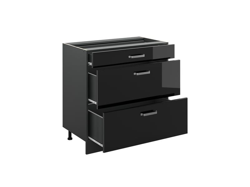 Vicco meuble cuisine, noir haute brillanceanthracite, 80cm avec 3 tiroirs plan de travail anthracite - Conforama C