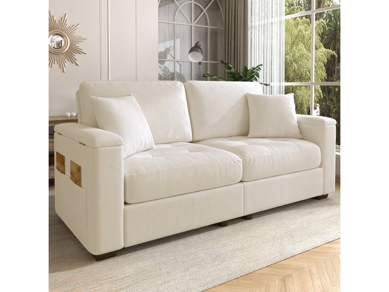 Canapé 2 places, canapé de salon, en chenille, beige, design moderne, 180 cm, mobilier pour espace de vie, pour salon et séjour - Conforama D