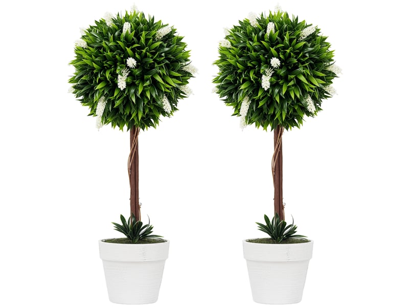  Lot de 2 plants de lavande artificiels, 60 cm de haut, avec pot et mousse artificielle, blancs  - Conforama A