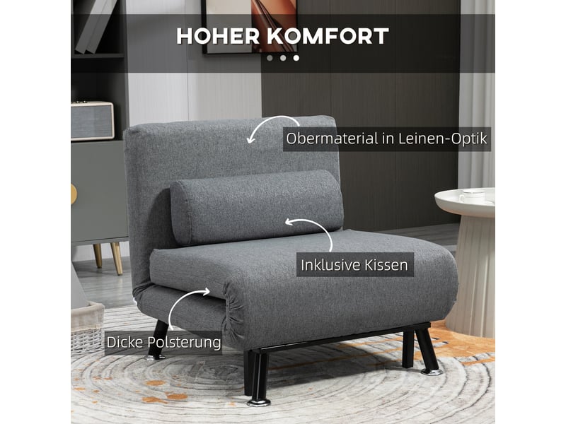  Fauteuil convertible 1 place avec dossier réglable gris foncé 75 x 70 x 75 cm  - Conforama E