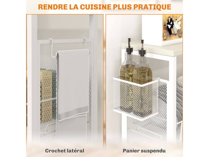  Desserte de cuisine à roulettes 3 paniers blanc 58 x 18,5 x 87 cm  - Conforama E