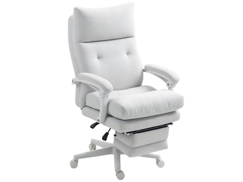  Chaise de bureau ergonomique avec soutien lombaire, repose-pieds, tissu crème, réglable en hauteur  - Conforama A