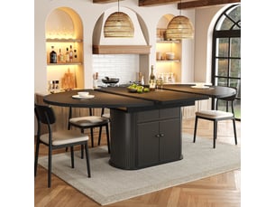 Table à manger extensible 118-158x118 cm pour 4 à 6 personnes, rangement intégré 2 portes, étagères réglables, pied central rainuré, mdf noir