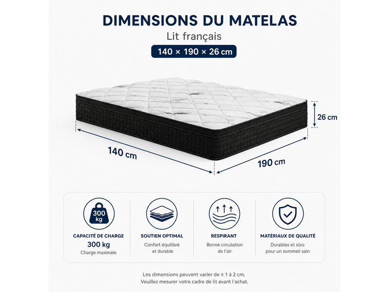  Matelas 140x190 | epaisseur 26cm | haute densité | matelas 2 personnes Confort Idéal pour Vos Nuits - Conforama C