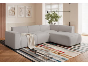 Canapé d'angle droit convertible <strong>IDOHOME</strong> <strong>ZAVO</strong> 4 places Tissu gris avec coffre de rangement