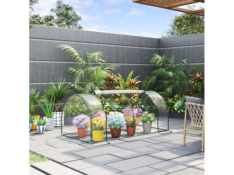  Serre de jardin en film plastique vert 200 x 100 x 80 cm, porte enroulable et structure en acier pour semis  - Conforama B