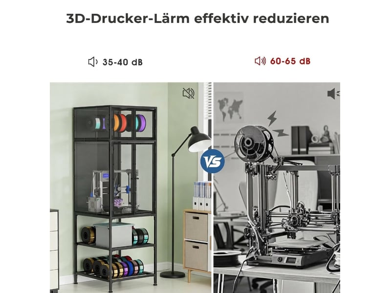 Meuble imprimante 3d 175,5 x 58,9 x 59,9 cm – noir – structure métal avec rangement et caisson fermé  - Conforama E