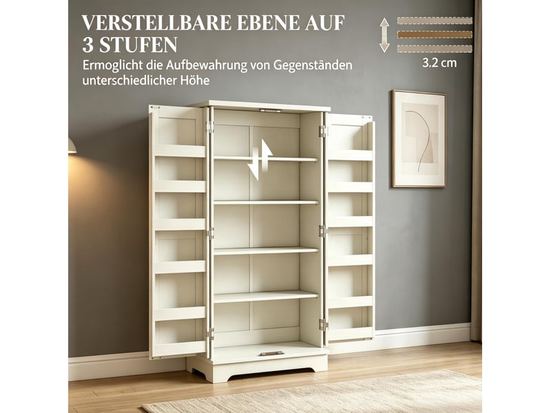  Buffet de cuisine 60 x 40 x 120 cm – crème – 12 rangements de porte, étagères réglables et anti-basculement  - Conforama E