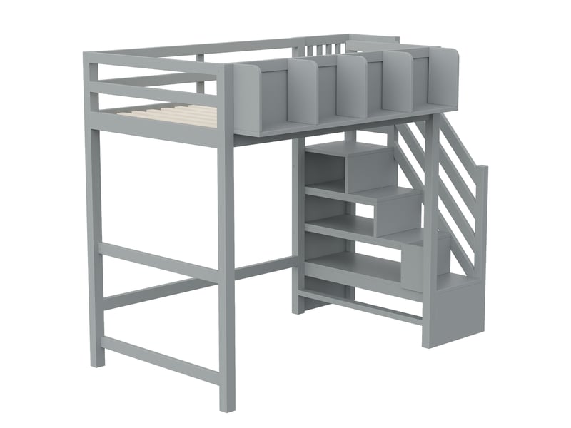  Lit mezzanine 90x200 cm avec rangement intégré et led - lit enfant avec sommier à lattes et barrières de sécurité - bois gris  - Conforama R