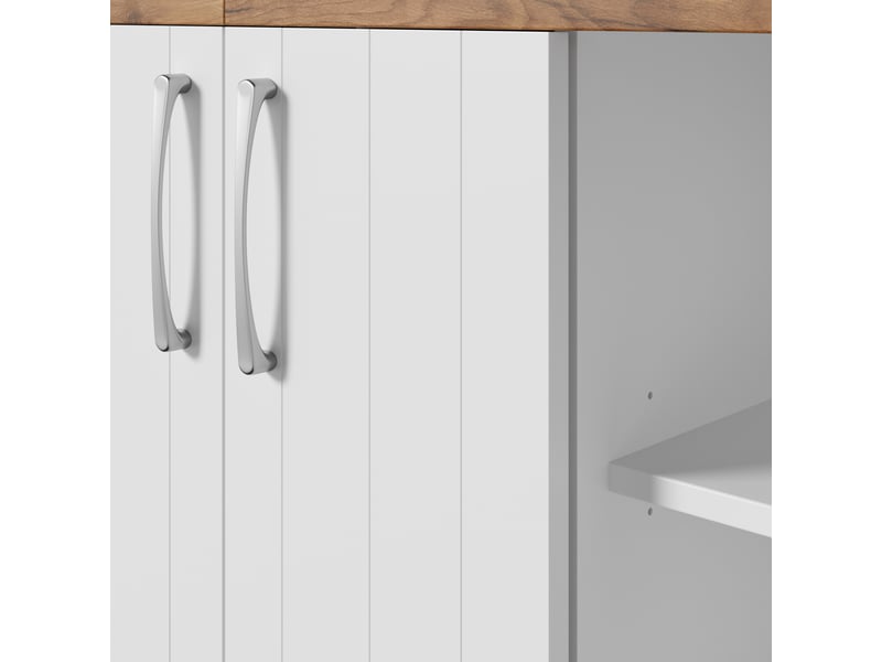 Buffet avec 2 tiroirs, portes vitrées et patères pour cuisine en panneaux de particules 106×39×176,5 cm blanc naturel - Conforama D