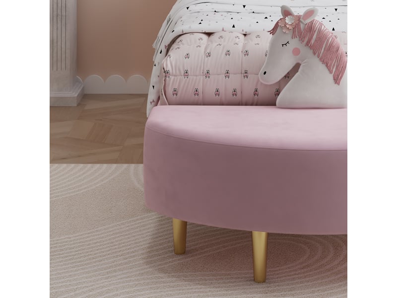  Lit enfant 90x200 cm avec tête en velours et bords anti-collision, rose, sans matelas  - Conforama D
