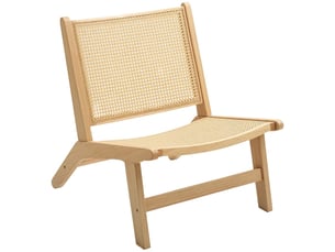 Fauteuil d'accent 64x70x74cm – chaise lounge individuelle sans accoudoir avec assise et dossier en cannage rattan – bois massif - naturel