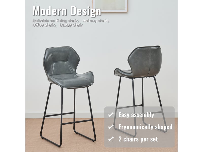  Lot de 2 tabourets de bar gris avec dossier et repose-pieds W5093P458772 - Conforama E