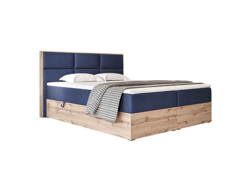  Lit coffre lavio - 120x200 cm - avec sommier et surmatelas - velours dense - bleu marine LAVIO - Conforama A