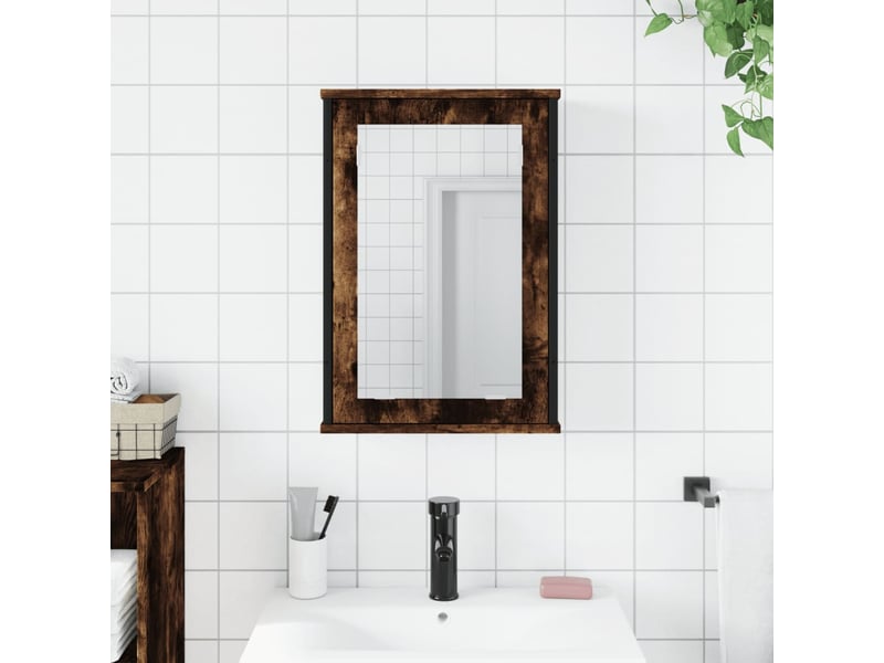  Armoire à miroir de salle de bain chêne fumé bois d’ingénierie shl5656  - Conforama C