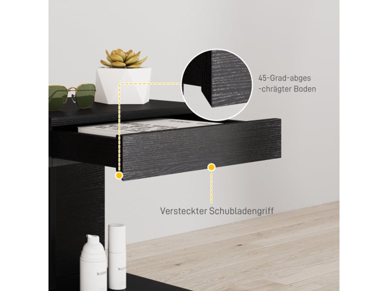 Table de nuit avec tiroirs et étagère, table d’appoint pour chambre et salon, noir – 40 x 30 x 46 cm  - Conforama R