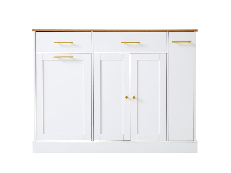 Îlot de cuisine avec plan rabattable, 3 tiroirs, blanc et naturel, 120x70x91,5 cm - Conforama D