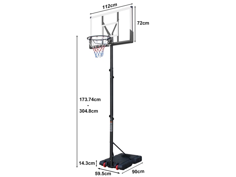  Panier de basket extérieur réglable 112x90x304,8 cm – noir et blanc – mobile sur roulettes et filet en nylon  - Conforama C