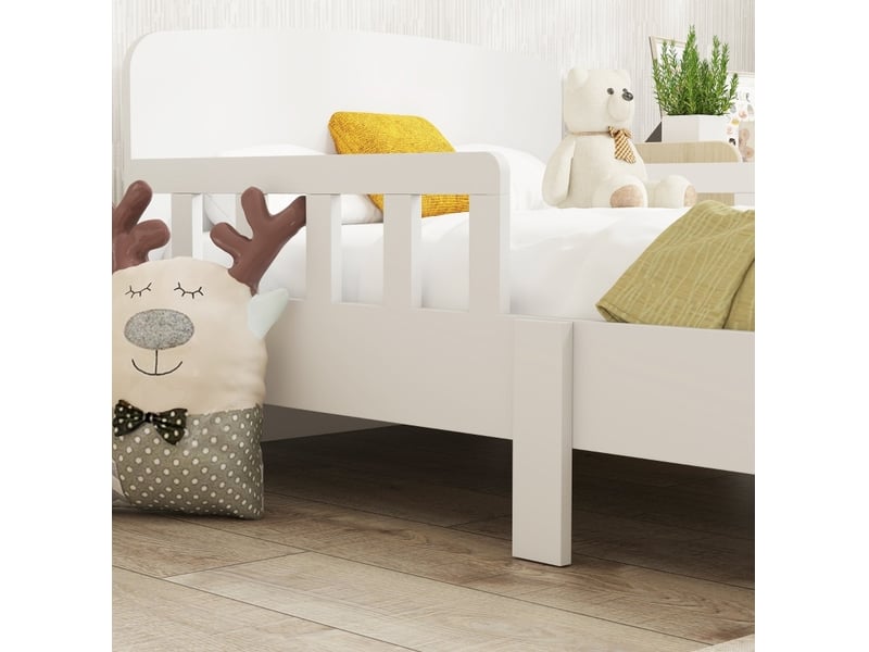  Lit enfant bas 143,5 x 74,2 x 54 cm blanc en mdf, barrières bilatérales pour enfants de 3 à 8 ans  - Conforama D
